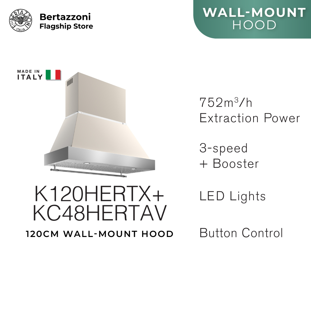 Bertazzoni K120HERTX + KC48HERTAV/K120HERTX + KC48HERTNE 120cm Heritage Wall Mounted Hood · v6
