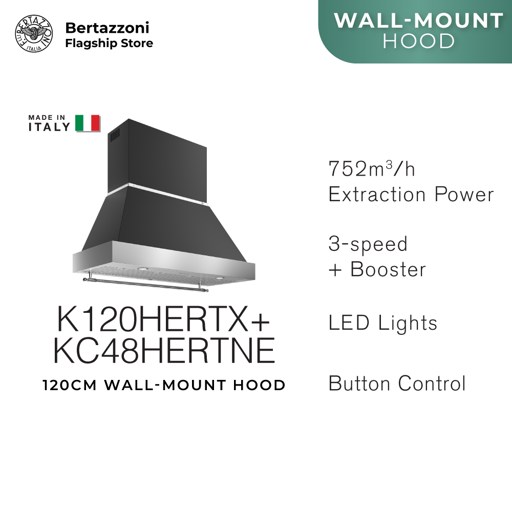 Bertazzoni K120HERTX + KC48HERTAV/K120HERTX + KC48HERTNE 120cm Heritage Wall Mounted Hood · v6