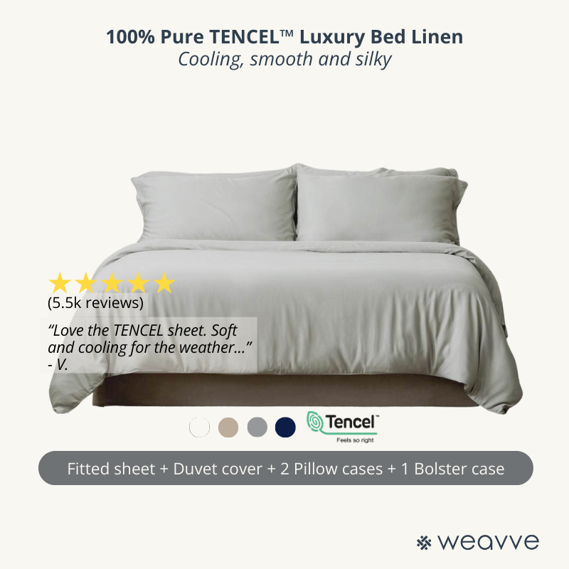 Weavve Everyday TENCEL™ ชุดคลาสสิกพร้อมปลอกหมอนหนุน (ผ้าปูที่นอน ปลอกหมอนผ้านวม) [ผ้าปูที่นอน ผ้าปูที่นอนแบบรัดมุม]