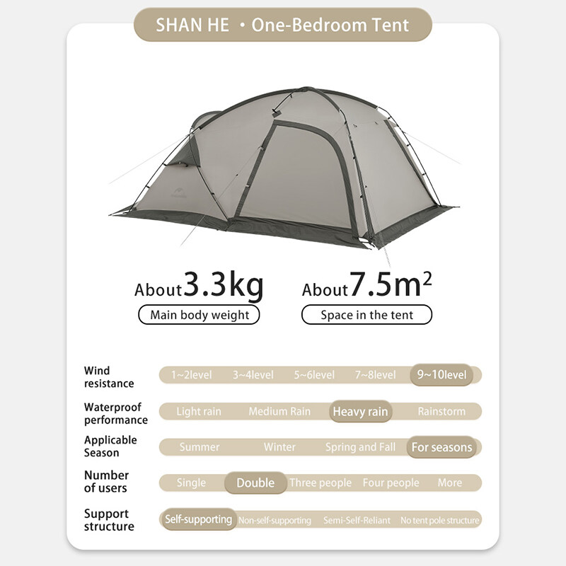 Naturehike one bedroom one living room tent outdoor lightweight camping waterproof windproof double 1-2 person camping tent · v10