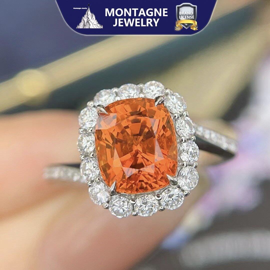 Montagne Jewelry Natural 3.5 Carat Spessartine Ring Diamond Inset Fine Jewellery 18k Pure White Gold Ring