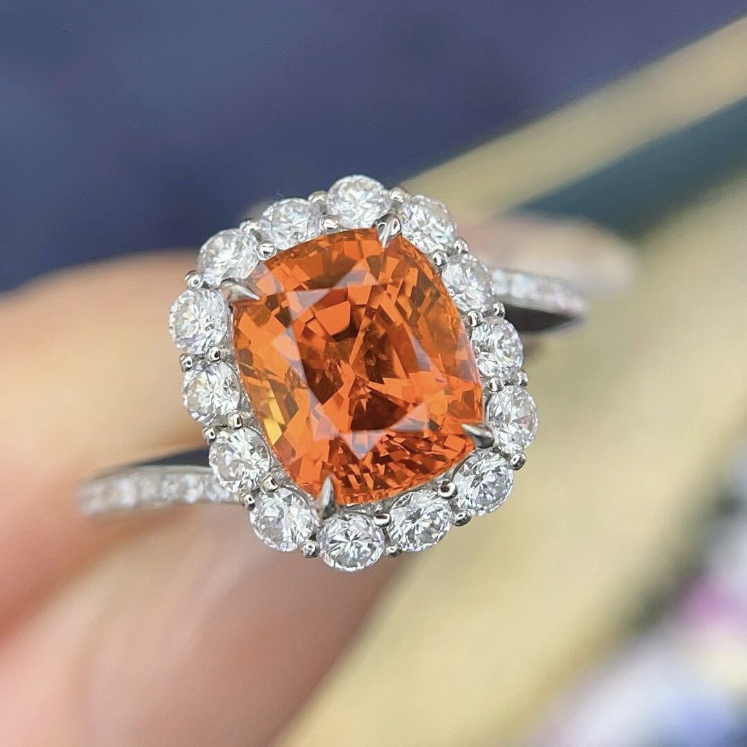 Montagne Jewelry Natural 3.5 Carat Spessartine Ring Diamond Inset Fine Jewellery 18k Pure White Gold Ring