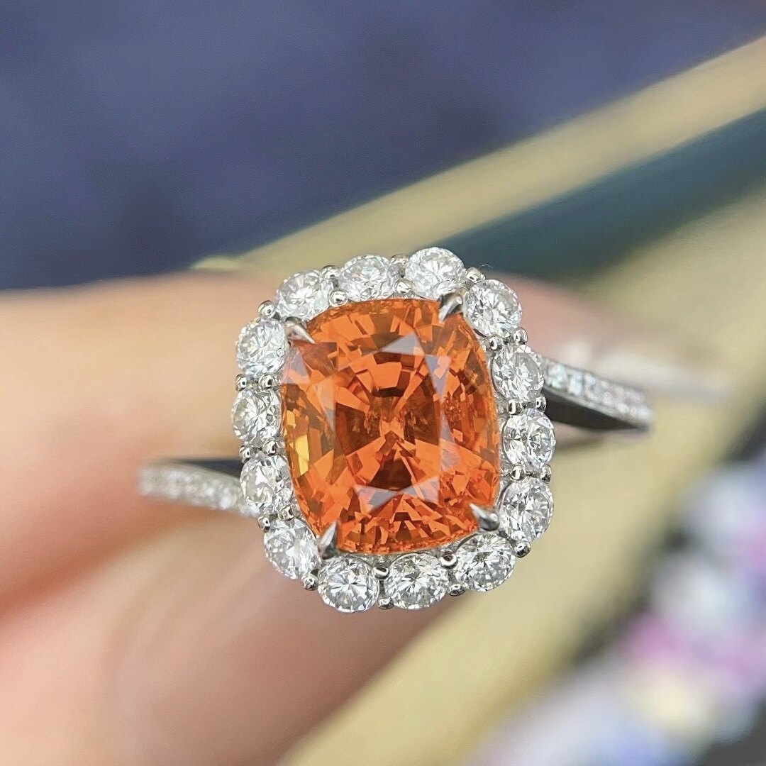Montagne Jewelry Natural 3.5 Carat Spessartine Ring Diamond Inset Fine Jewellery 18k Pure White Gold Ring