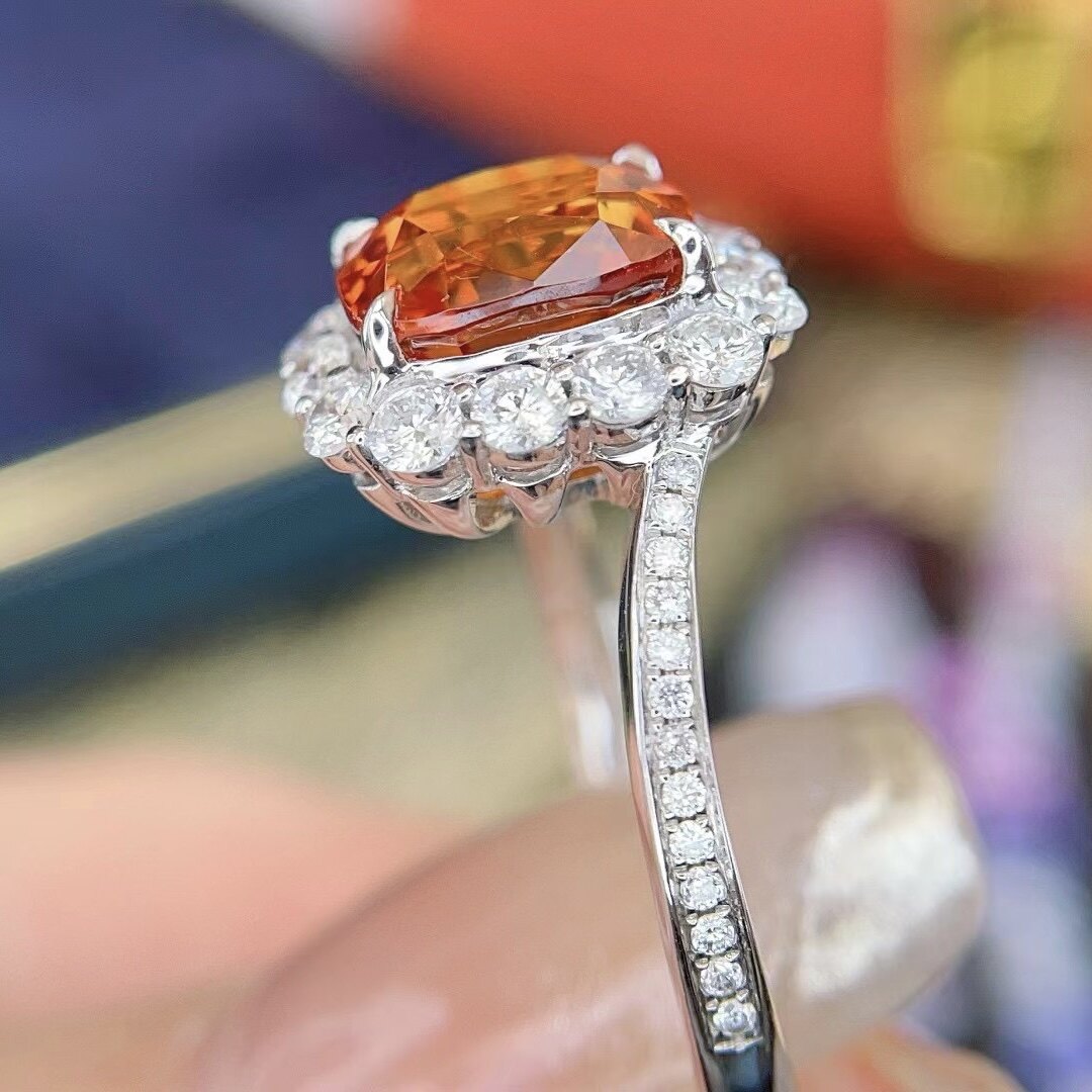 Montagne Jewelry Natural 3.5 Carat Spessartine Ring Diamond Inset Fine Jewellery 18k Pure White Gold Ring