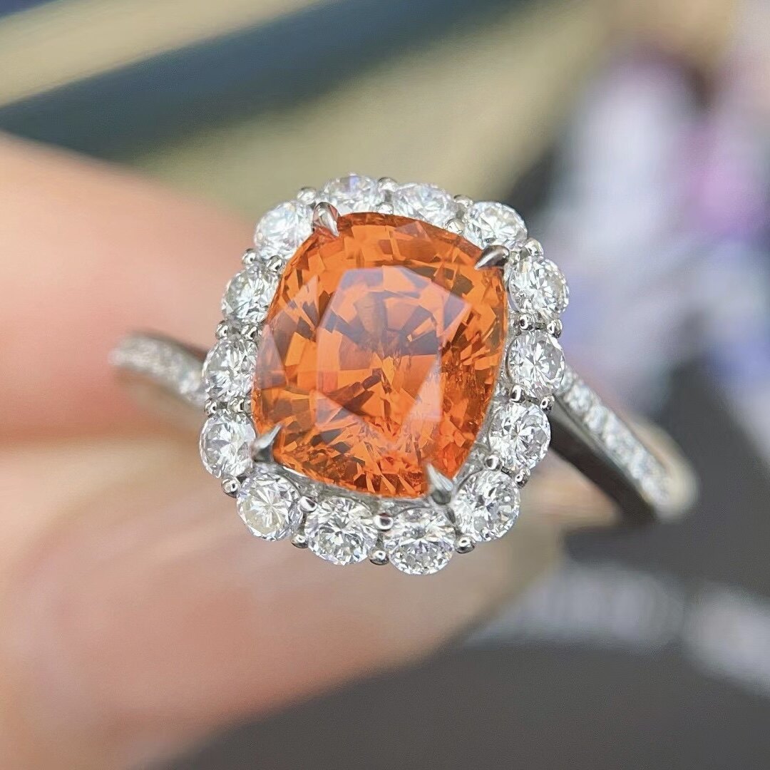 Montagne Jewelry Natural 3.5 Carat Spessartine Ring Diamond Inset Fine Jewellery 18k Pure White Gold Ring