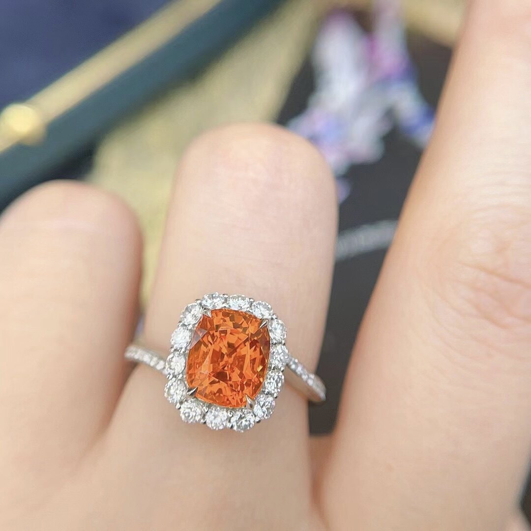 Montagne Jewelry Natural 3.5 Carat Spessartine Ring Diamond Inset Fine Jewellery 18k Pure White Gold Ring