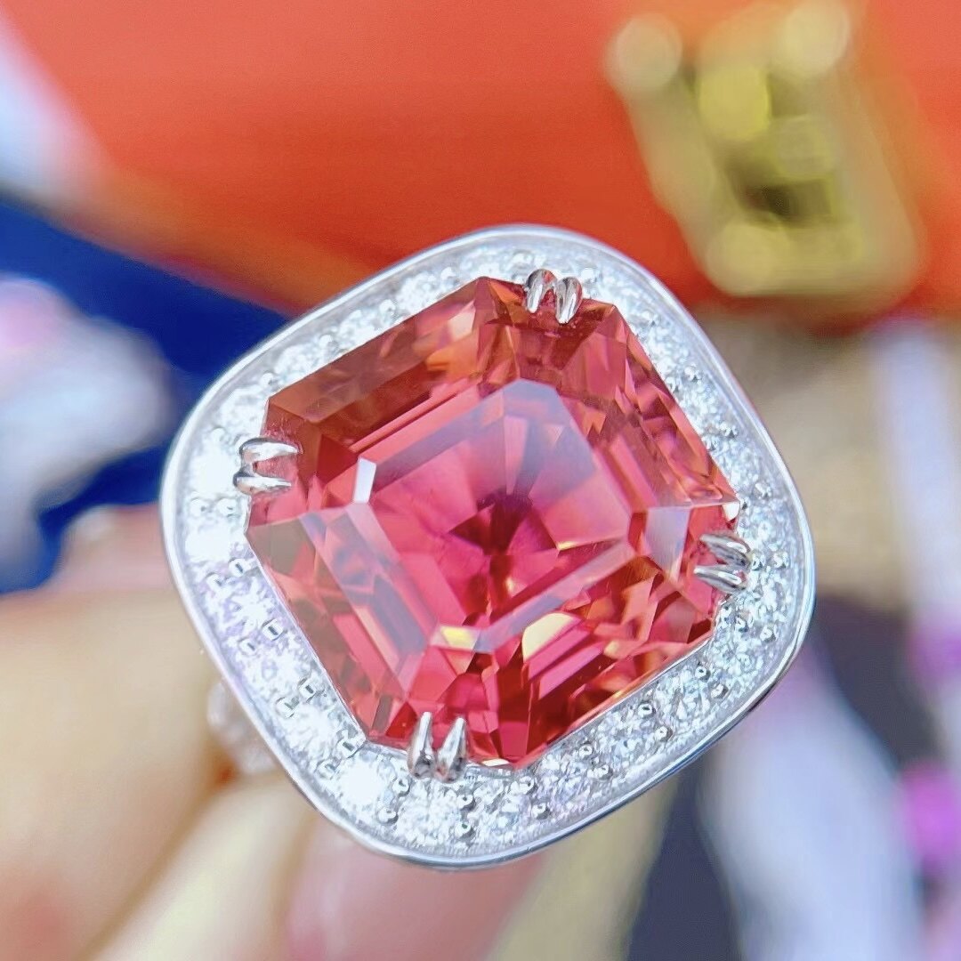 Montagne Jewelry Natural 11.5 Carat Afghan Tourmaline Ring Diamond Inset Fine Jewellery 18k Pure White Gold Ring