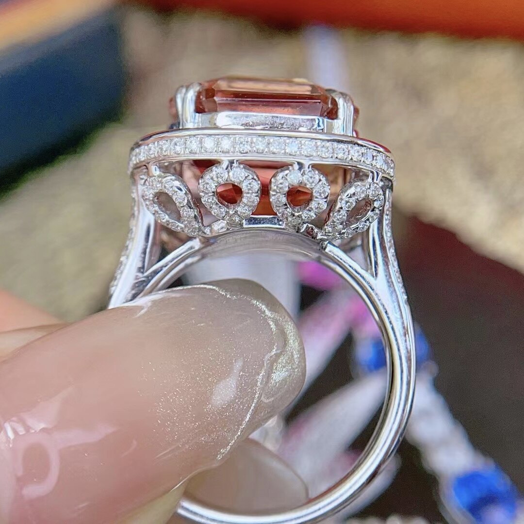 Montagne Jewelry Natural 11.5 Carat Afghan Tourmaline Ring Diamond Inset Fine Jewellery 18k Pure White Gold Ring