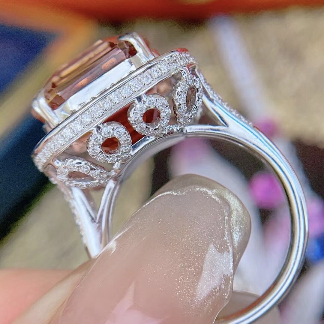 Montagne Jewelry Natural 11.5 Carat Afghan Tourmaline Ring Diamond Inset Fine Jewellery 18k Pure White Gold Ring