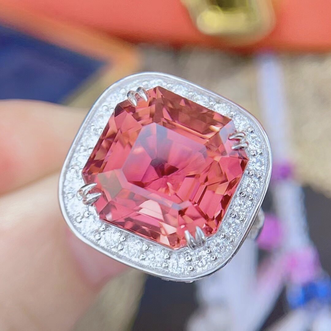 Montagne Jewelry Natural 11.5 Carat Afghan Tourmaline Ring Diamond Inset Fine Jewellery 18k Pure White Gold Ring