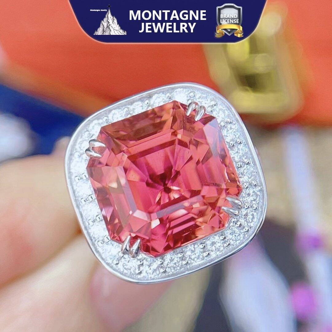 Montagne Jewelry Natural 11.5 Carat Afghan Tourmaline Ring Diamond Inset Fine Jewellery 18k Pure White Gold Ring