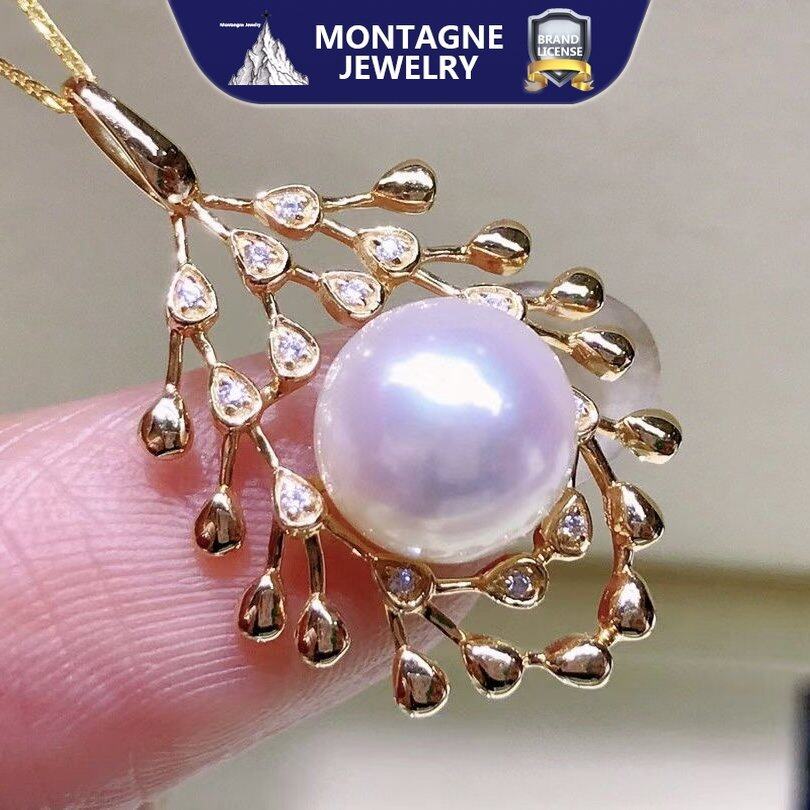Montagne Jewelry 18k Pure White Gold Pendant Pine Cone Design Fine Jewellery Natural 8-9mm Pearl Pendant Necklace