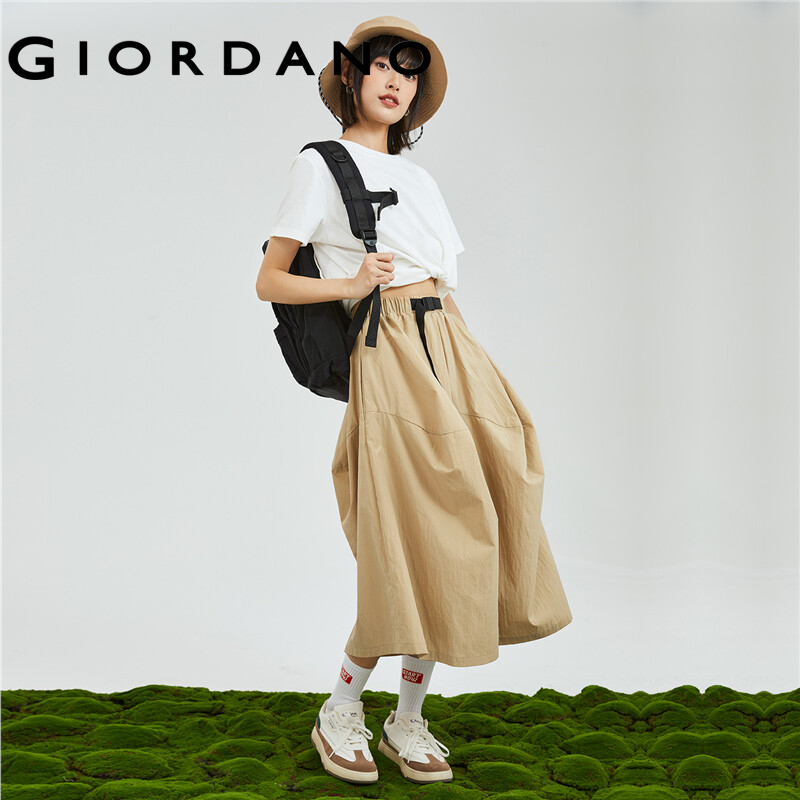 GIORDANO Women Pants Buckle Strap Elastic Waist Pants Lightweight Drape Simple Fashion Relaxed Casual Loose Crop Pants 18423606