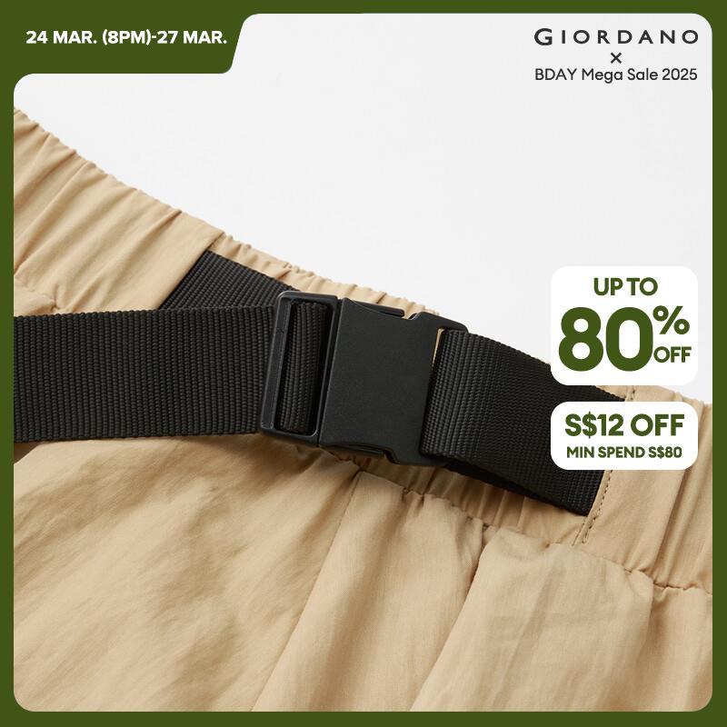 GIORDANO Women Pants Buckle Strap Elastic Waist Pants Lightweight Drape Simple Fashion Relaxed Casual Loose Crop Pants 18423606