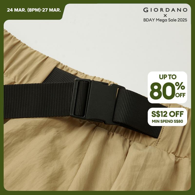 GIORDANO Women Pants Buckle Strap Elastic Waist Pants Lightweight Drape Simple Fashion Relaxed Casual Loose Crop Pants 18423606