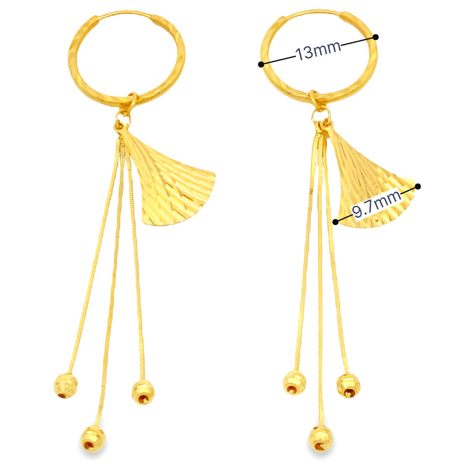 Top Cash Jewellery 916 Gold Dangling Fan Loop Earrings