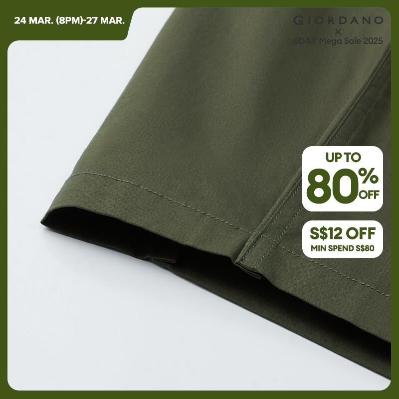 GIORDANO Women Pants Belted Elastic Waist Wide Leg Cargo Pants Big Pockets Ankle Length Relaxed Fashion Casual Pants 18423607 · v2