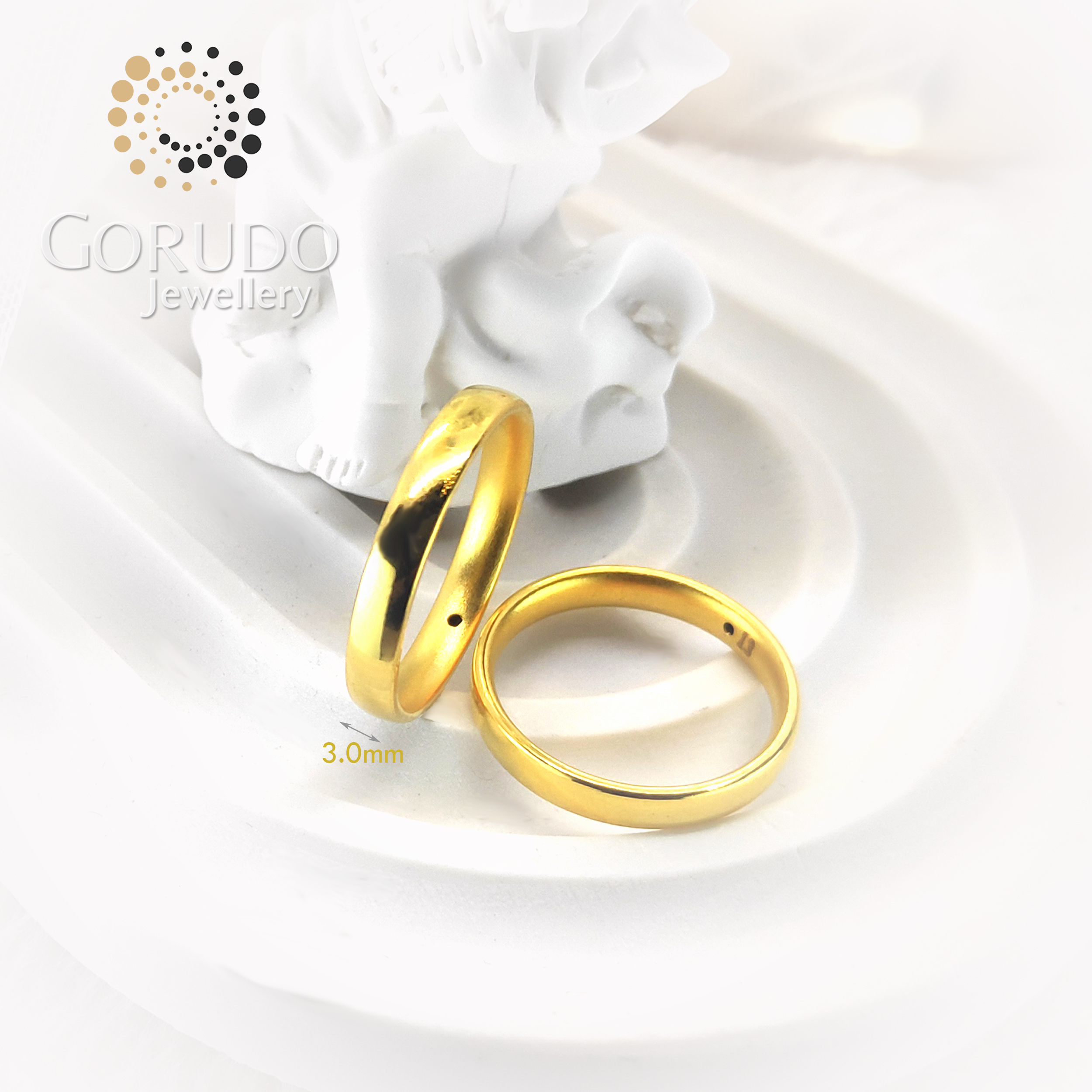 Gorudo Jewellery 999 Pure Gold Simi-Round Classic Plain Ring | 3.0mm · v4