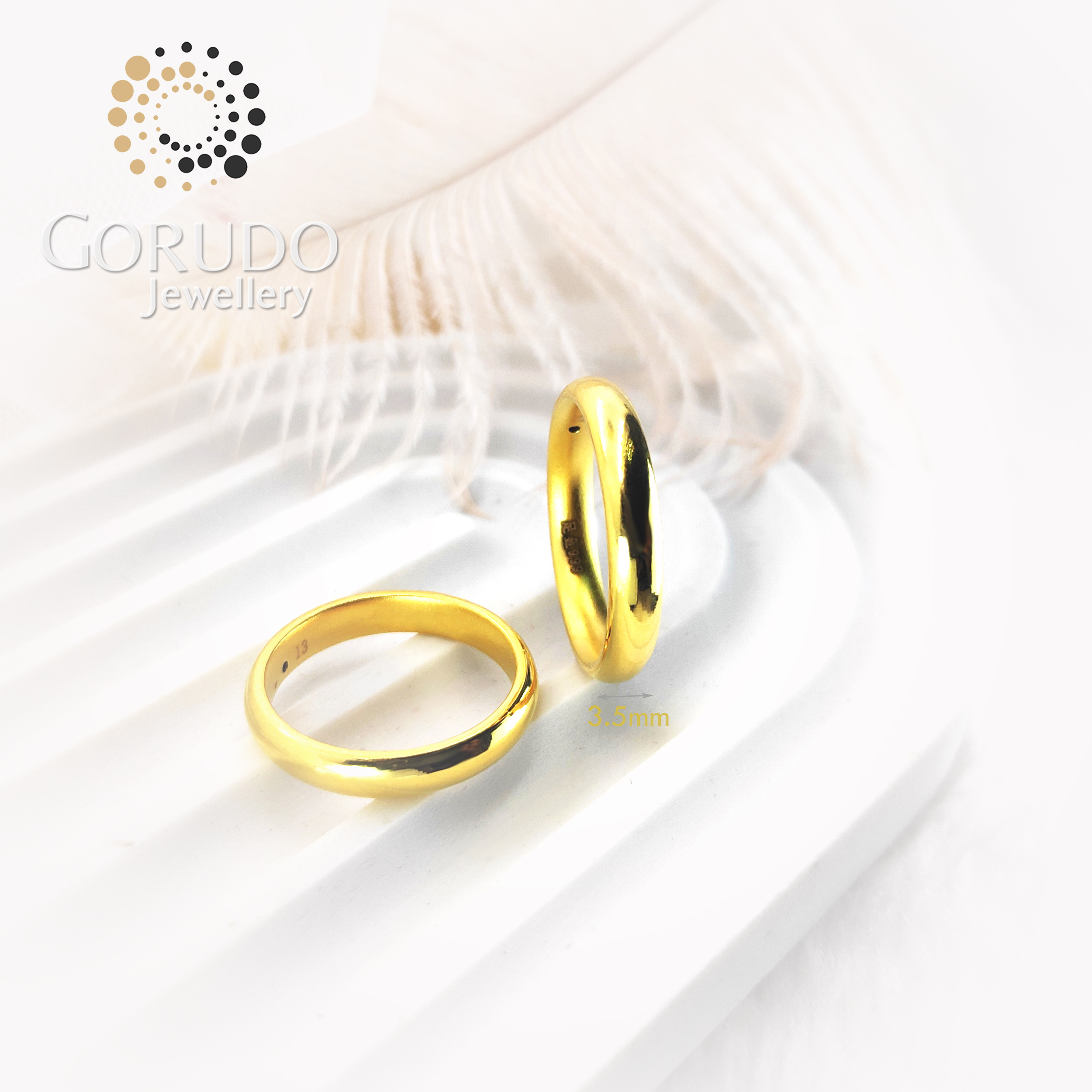 Gorudo Jewellery 999 Pure Gold Half-Round Classic Plain Ring | 3.5mm · v4