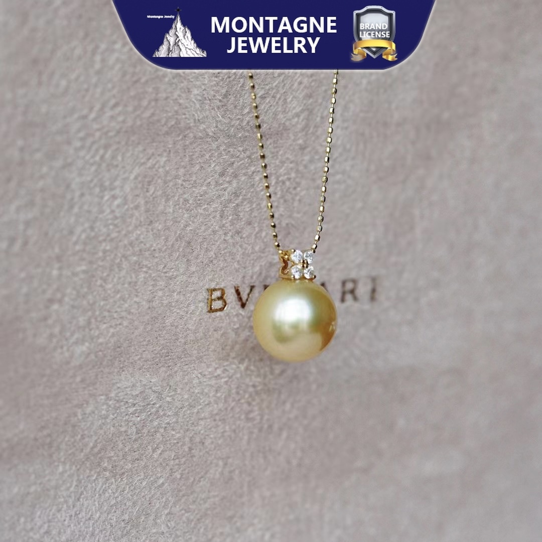 Montagne Jewelry 18k Pure Gold Necklace For Women Four Pcs Diamond Inset Fine Jewellery Natural 10-11mm South Sea Pearl Pendant · v4