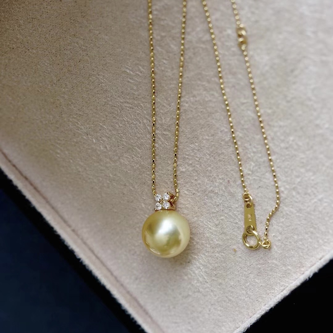 Montagne Jewelry Halskette aus 18 Karat reinem Gold für Damen, vierteiliger feiner Schmuck mit Diamanteneinsatz, natürliche 10—11 mm große Südseeperlen