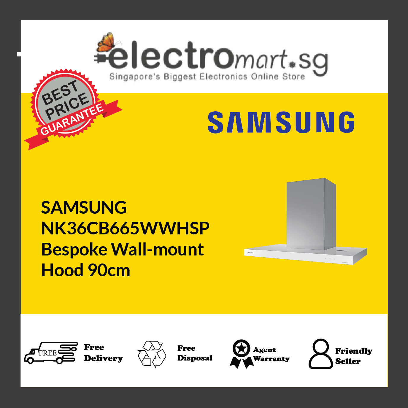 SAMSUNG NK36CB665WWHSP Cappa da parete su misura 90 cm