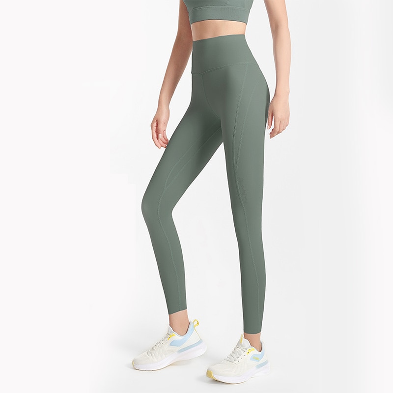 Pantaloni da yoga in lycra da donna color cammello e leggings da palestra senza cuciture