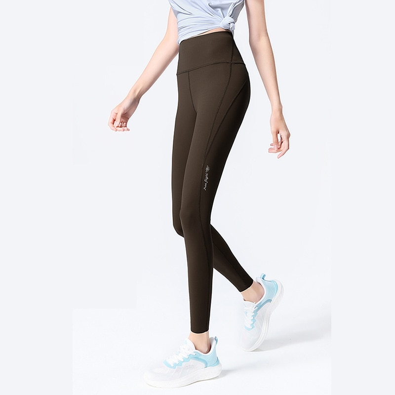 Pantaloni da yoga in lycra da donna color cammello e leggings da palestra senza cuciture