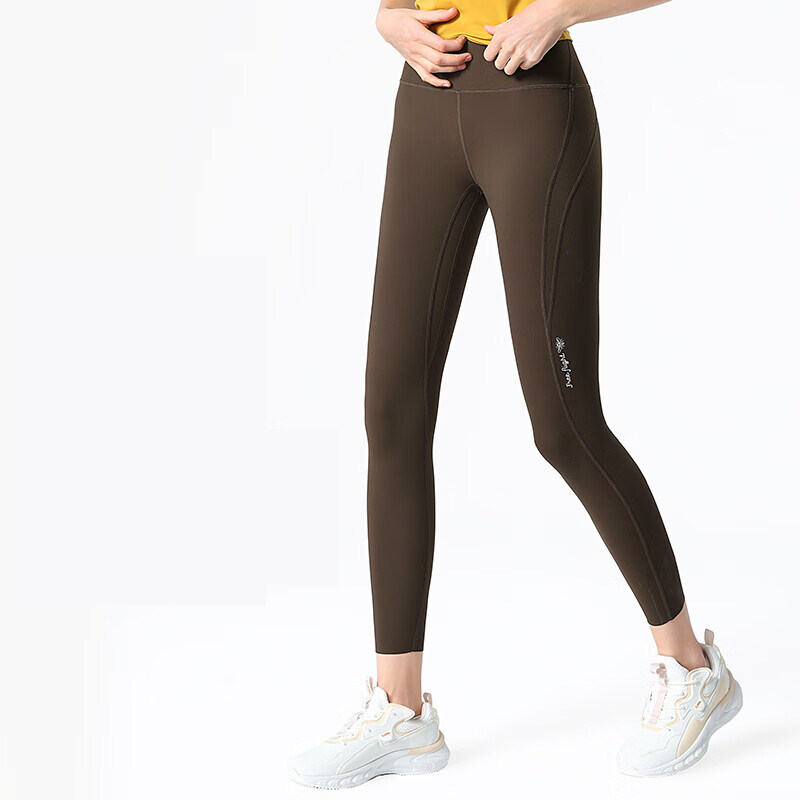 Pantaloni da yoga in lycra da donna color cammello e leggings da palestra senza cuciture