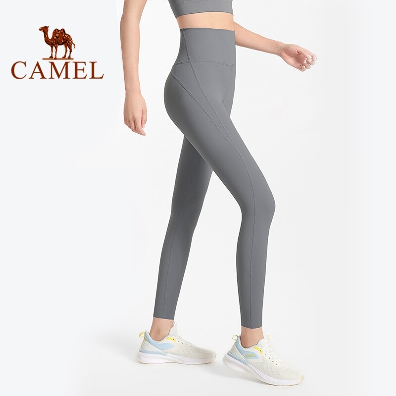 Pantaloni da yoga in lycra da donna color cammello e leggings da palestra senza cuciture