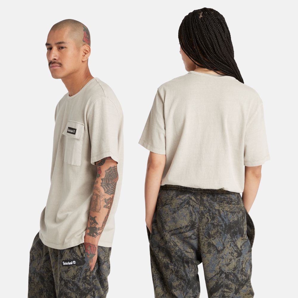 เสื้อยืดแขนสั้น Timberland All Gender Mixed Media Garment Dye Island Fossil