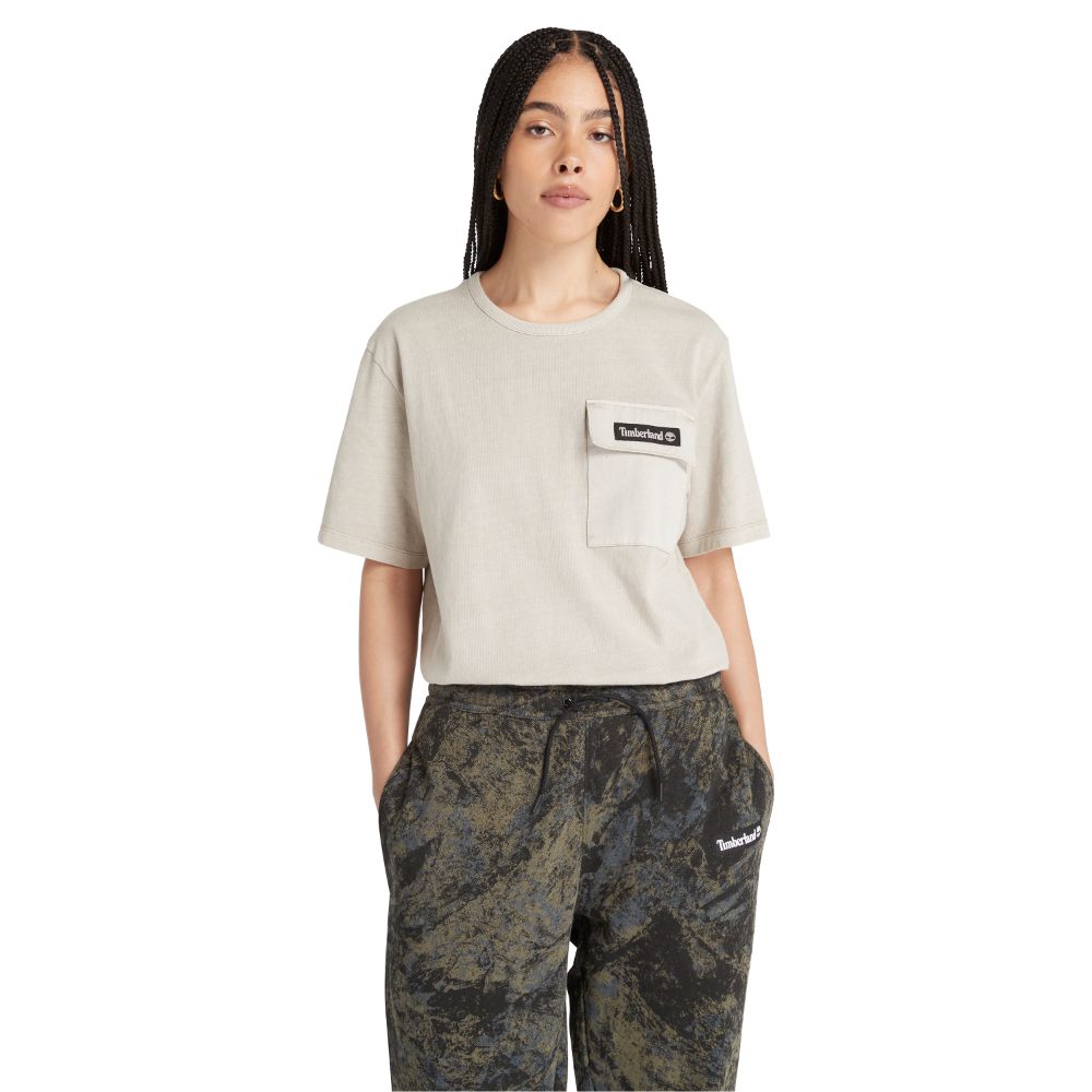 เสื้อยืดแขนสั้น Timberland All Gender Mixed Media Garment Dye Island Fossil