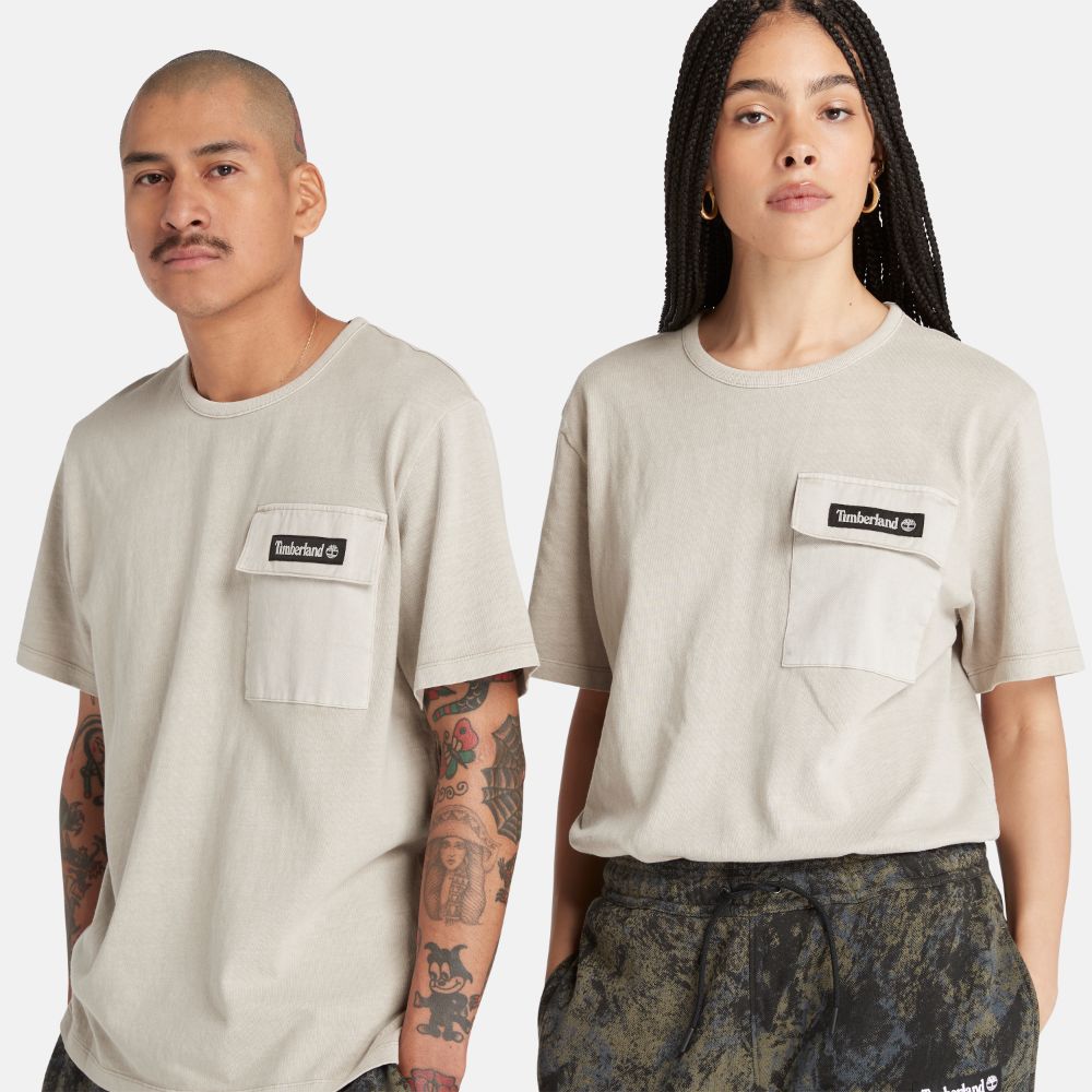 เสื้อยืดแขนสั้น Timberland All Gender Mixed Media Garment Dye Island Fossil