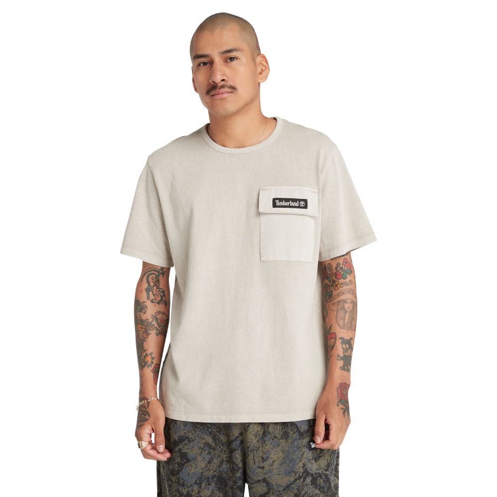 เสื้อยืดแขนสั้น Timberland All Gender Mixed Media Garment Dye Island Fossil