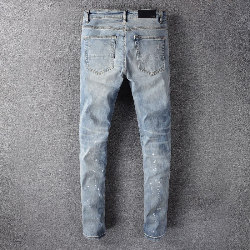 Amiri ink-piercing jeans men's fashionable Diamond-embedded patch slim-fit pants · v2