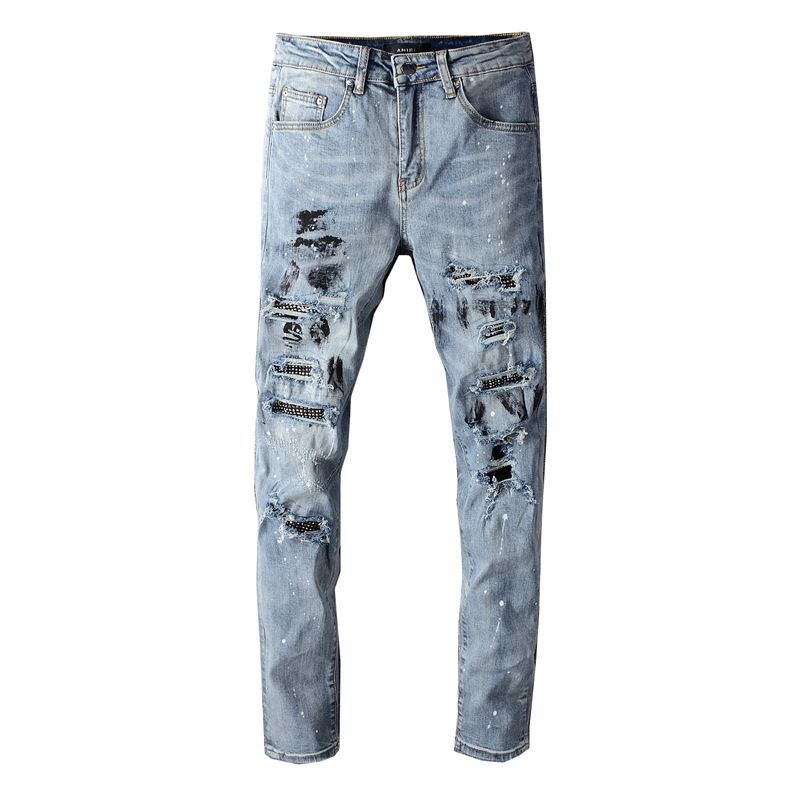 Amiri ink-piercing jeans men's fashionable Diamond-embedded patch slim-fit pants · v2