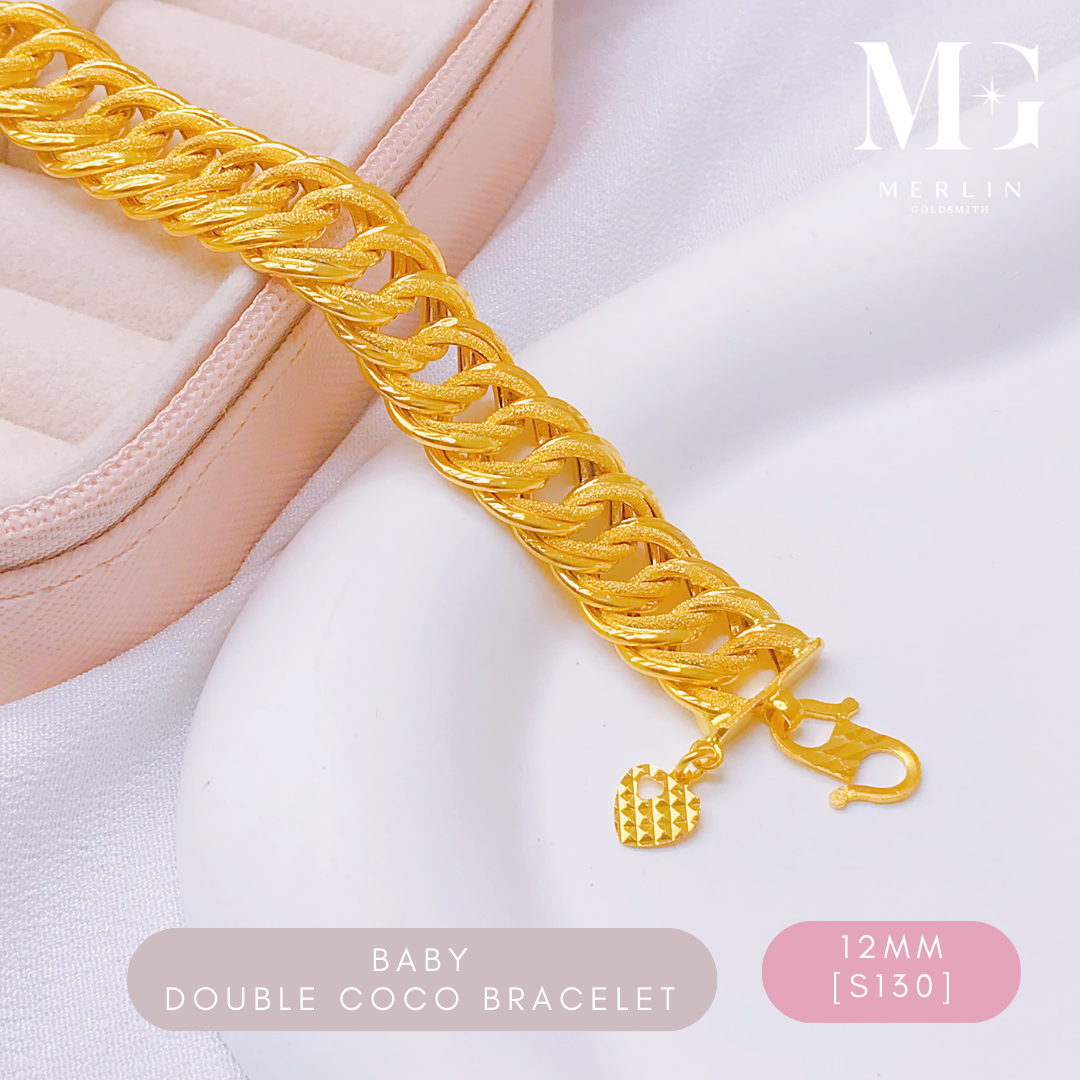 Merlin Goldsmith 22K 916 Gold Baby Double Coco Bracelet (12mm / S130) · v3