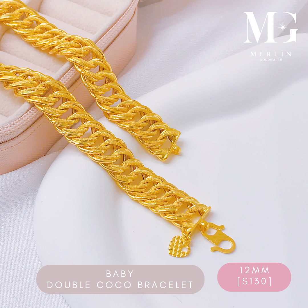 Merlin Goldsmith สร้อยข้อมือทอง 22K 916 Baby Double Coco (12มม. / S130)