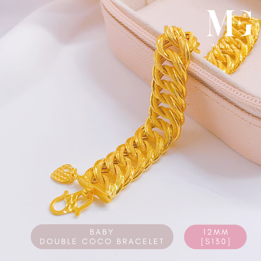 Merlin Goldsmith สร้อยข้อมือทอง 22K 916 Baby Double Coco (12มม. / S130)