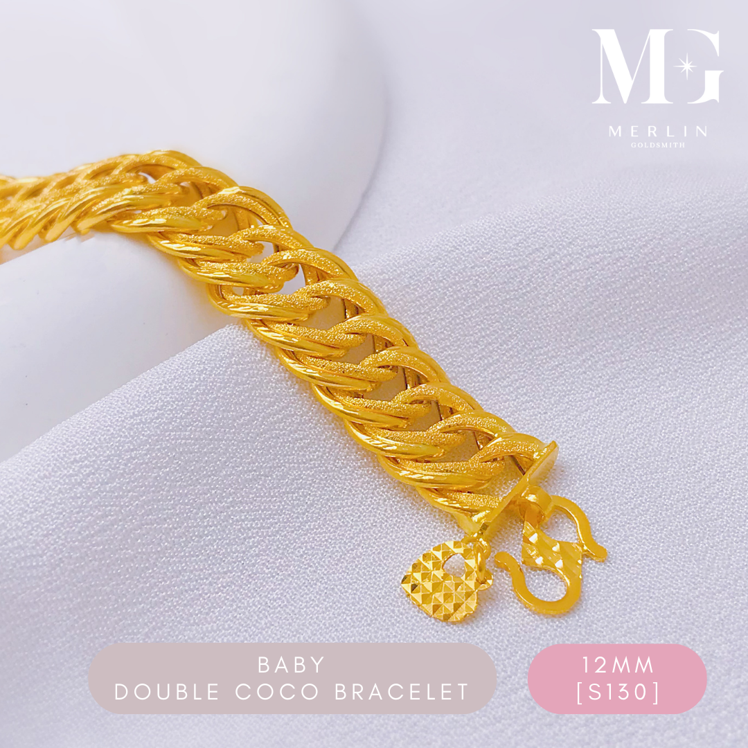Merlin Goldsmith สร้อยข้อมือทอง 22K 916 Baby Double Coco (12มม. / S130)