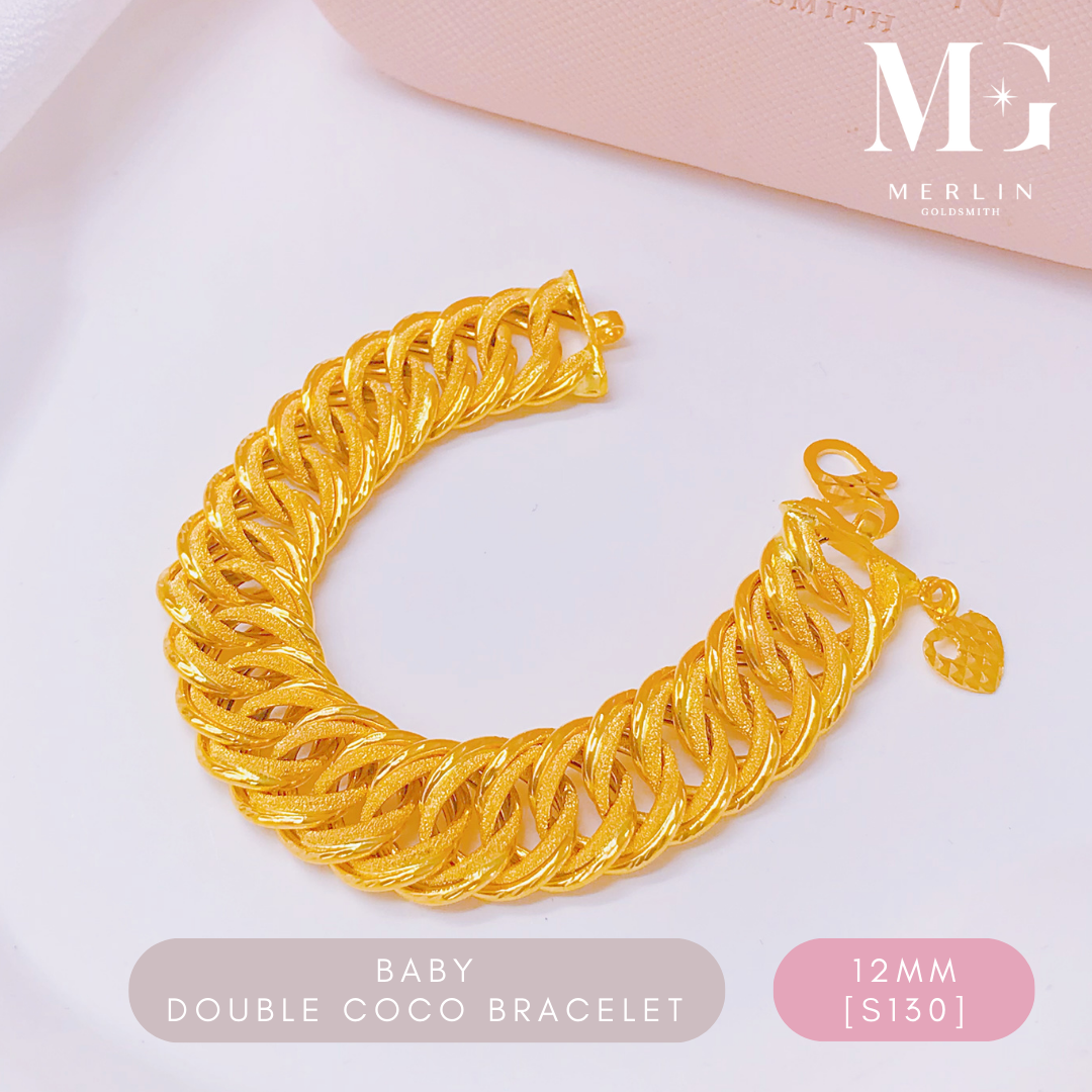 Merlin Goldsmith สร้อยข้อมือทอง 22K 916 Baby Double Coco (12มม. / S130)