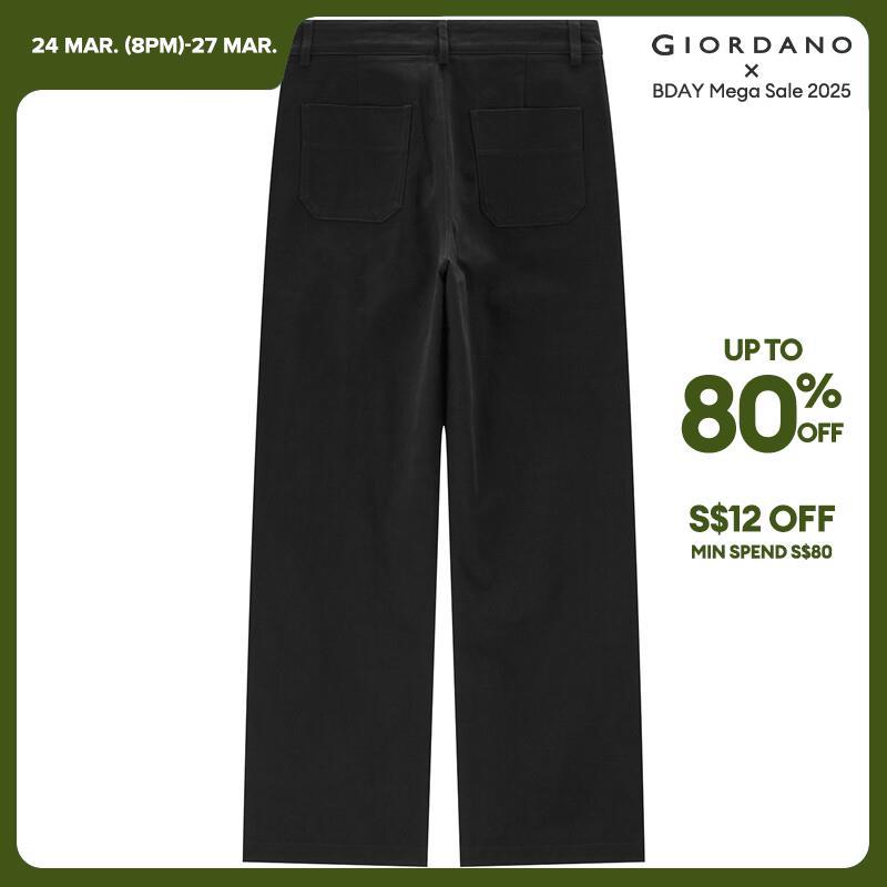GIORDANO Women Pants Big Pockets Simpple Solid Color Pants 100% Cotton Wide Leg Ankle Length Fashion Casual Pants 05423670 · v2