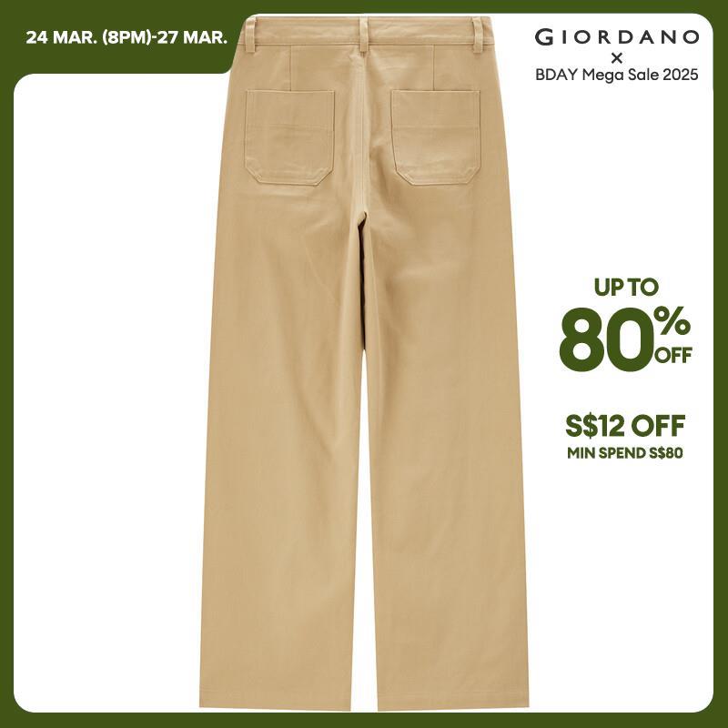 GIORDANO Women Pants Big Pockets Simpple Solid Color Pants 100% Cotton Wide Leg Ankle Length Fashion Casual Pants 05423670 · v2