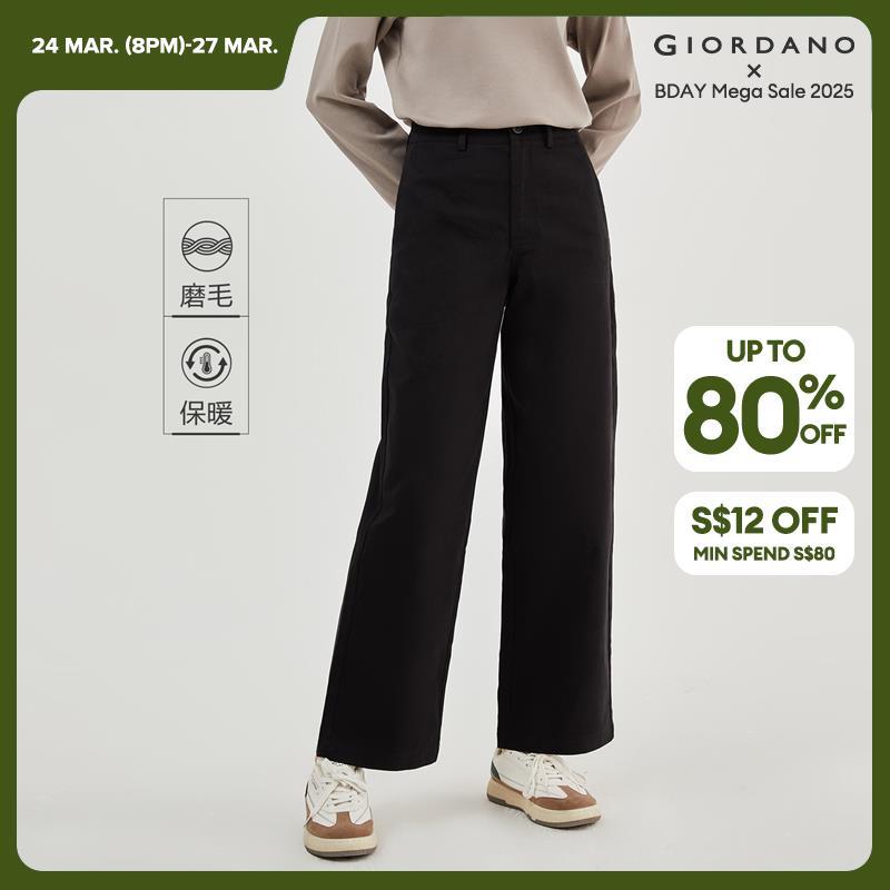 GIORDANO Women Pants Big Pockets Simpple Solid Color Pants 100% Cotton Wide Leg Ankle Length Fashion Casual Pants 05423670 · v2