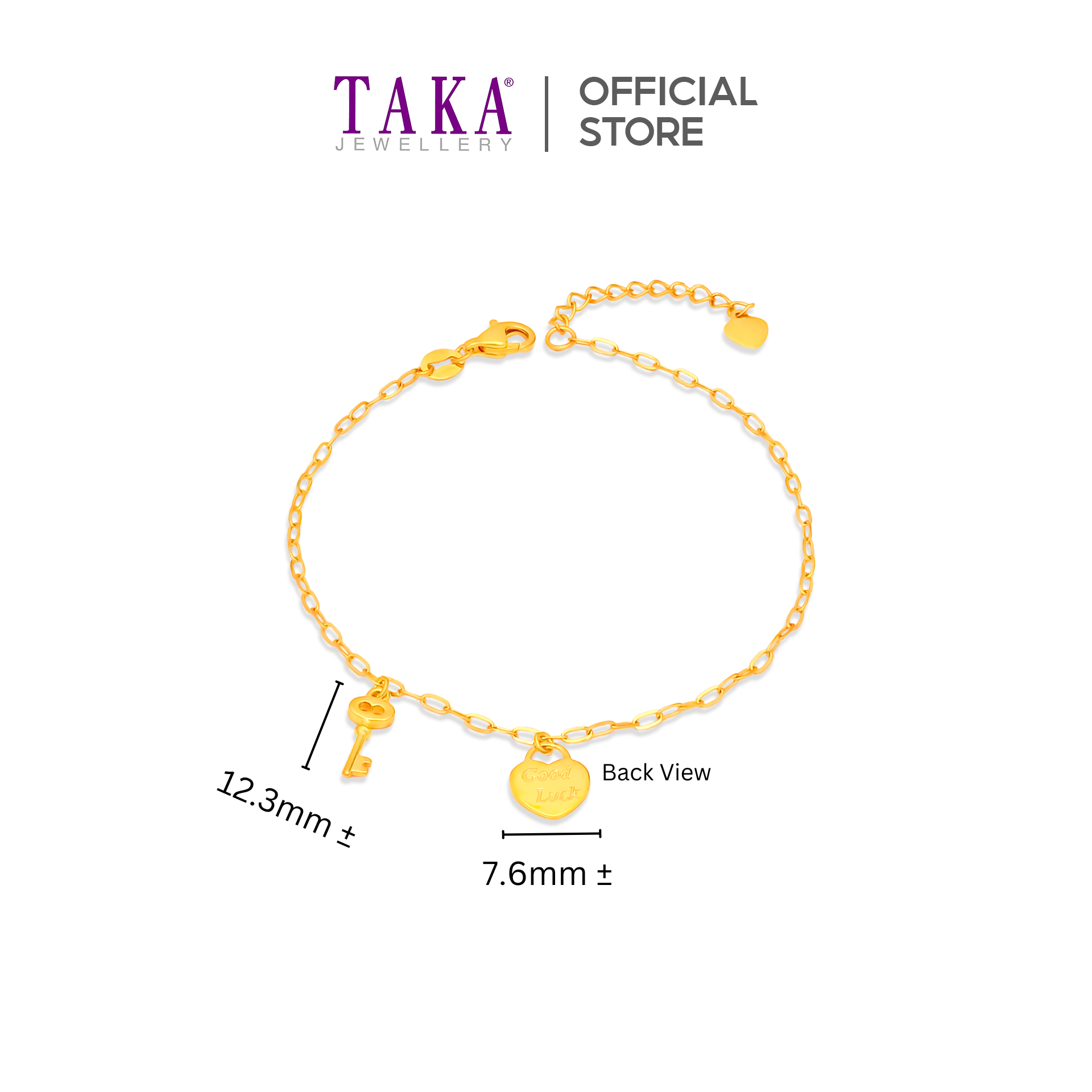 TAKA Jewellery 916 Złota bransoletka Serce i klucz