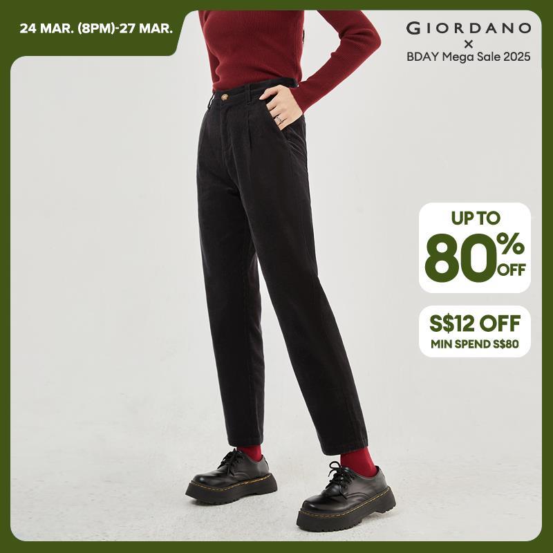 GIORDANO Women Pants 100% Cotton Corduroy Straight Pants Solid Color Ankle Length Simple Fashion Casual Warm Pants 05423674 · v2