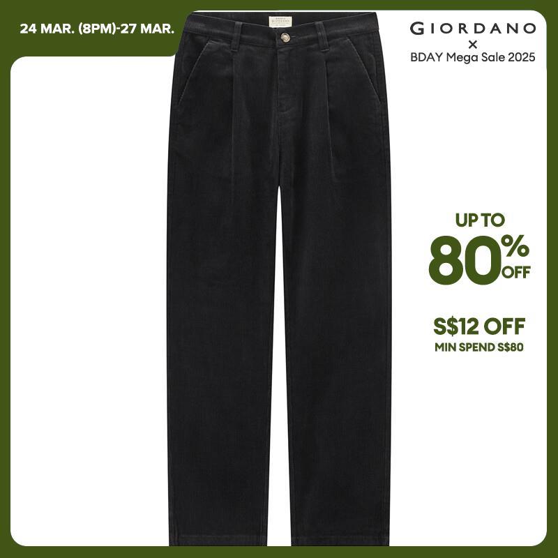 GIORDANO Women Pants 100% Cotton Corduroy Straight Pants Solid Color Ankle Length Simple Fashion Casual Warm Pants 05423674 · v2