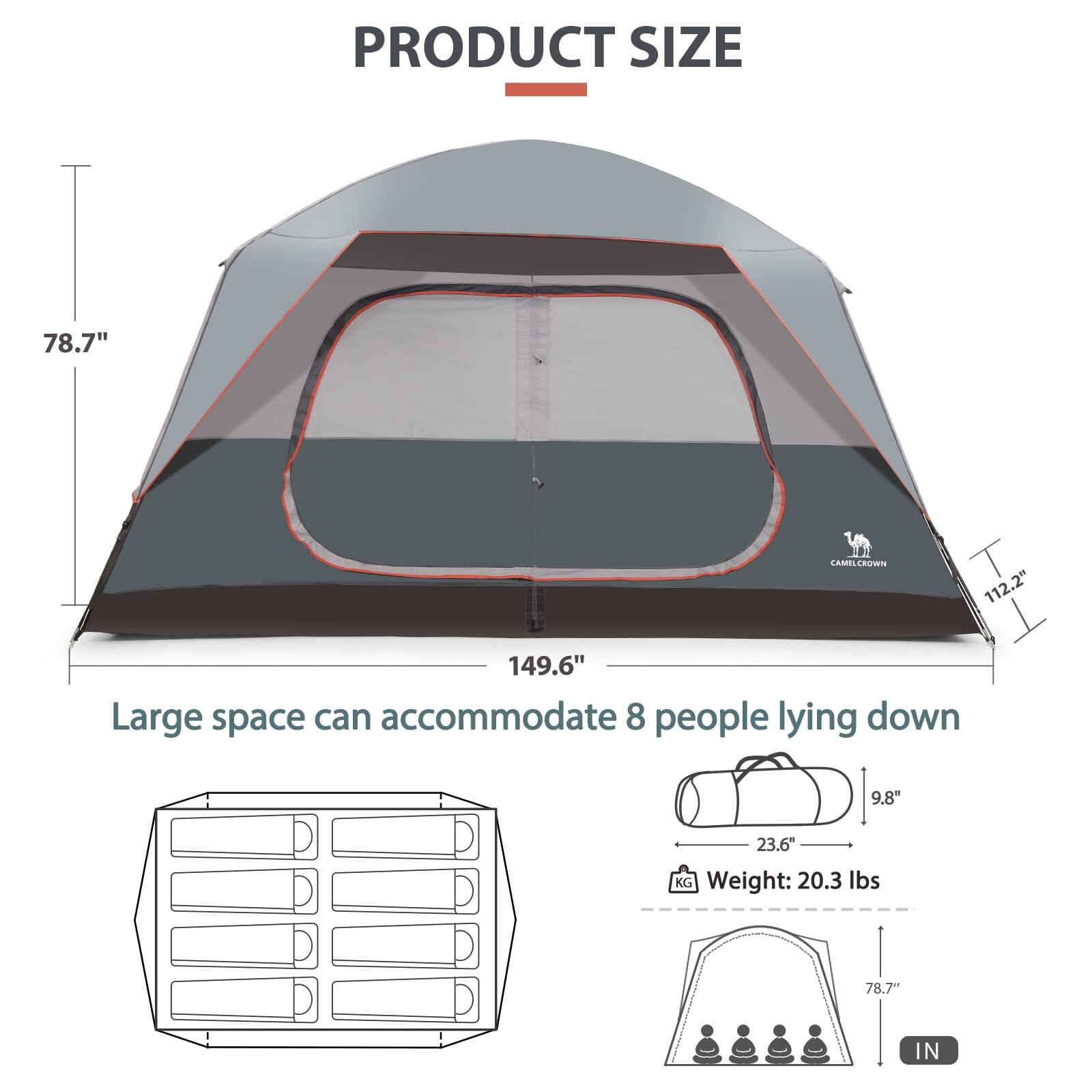 CAMEL CROWN Tents for Camping 5/6/7/8 Person Waterproof Easy Setup Folding Camping Tent with 2 Door Spacious Backpacking Tent for Outdoor Camping Hiking · v28