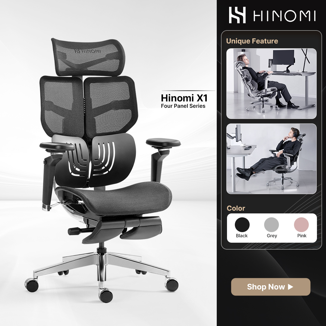 Hinomi X1 3D Sırt Destekli Ergonomik Ev Ofisi Koltuğu | Bacak Desteği | Oyun | Örgü Sandalye
