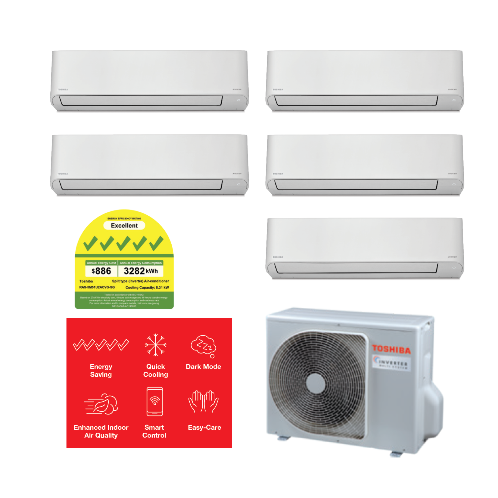 [Bulky] Toshiba 5 ticks R32 Multi Split Air con System 5 RAS5M51U2ACVSG and RASM10U2KCVGSG1 x 4 + RASM24U2KCVGSG x 1 · v3